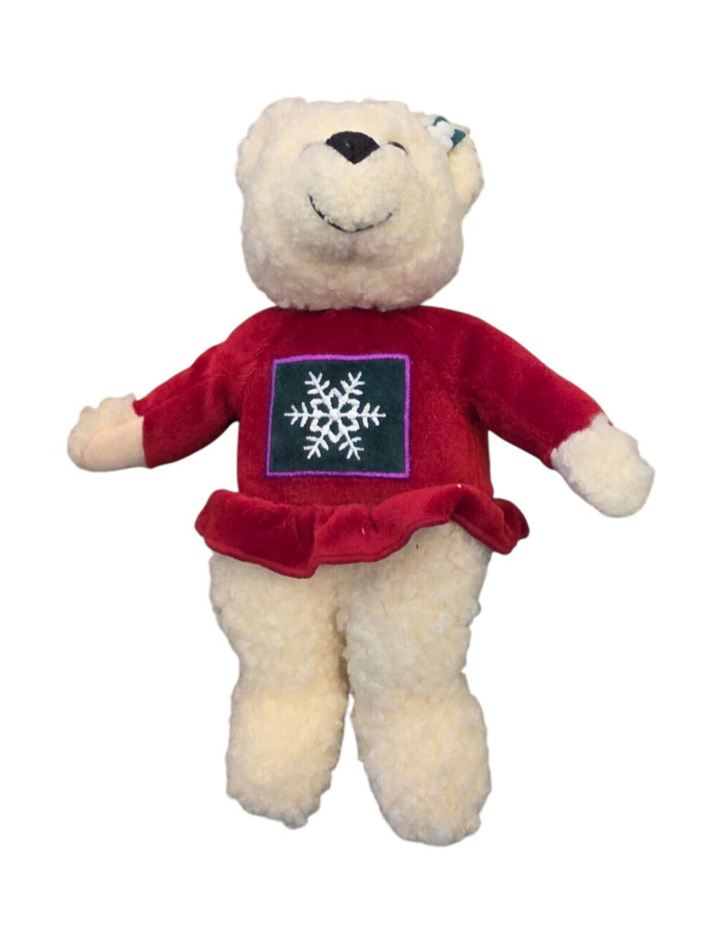 Vintage 1990s Hallmark Kiss Kiss Mistletoe Girl Bear plush Christmas White